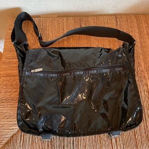 Le Sport Sac Black Patent Messenger Bag